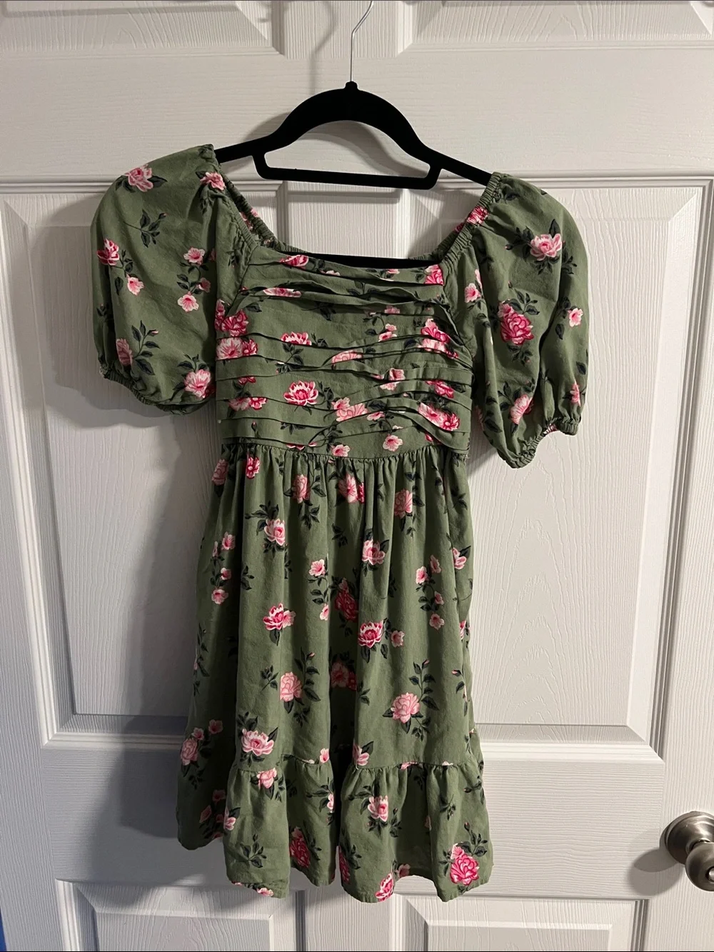 The Children's Place Olive Green Dress with Pink Floral Print size 7/8